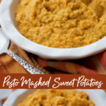 collage photo pesto mashed sweet potatoes