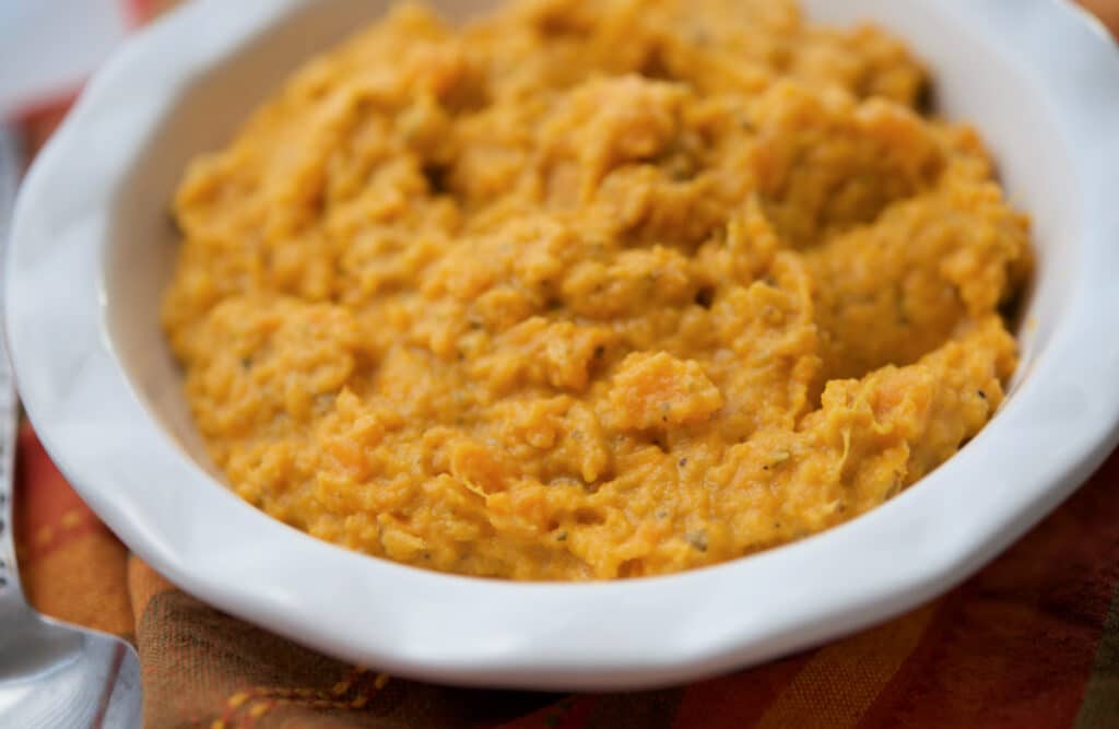 Closeup of Pesto Mashed Sweet Potatoes