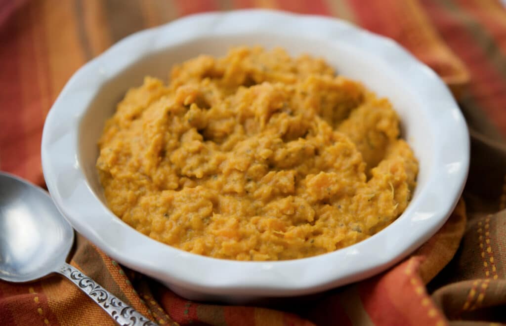 Mashed Sweet Potatoes with pesto