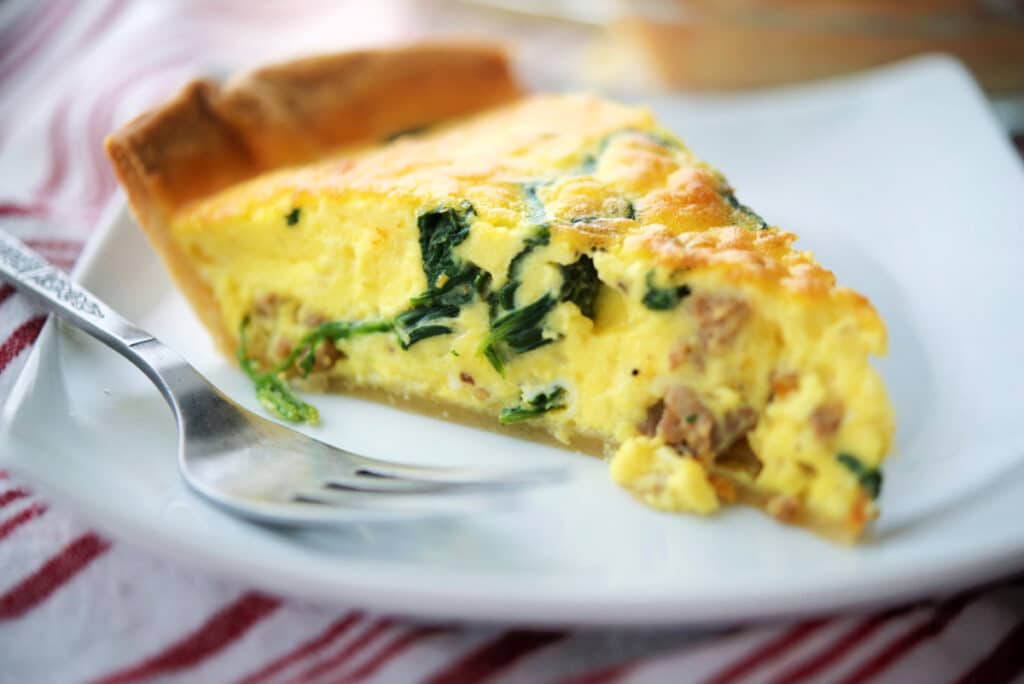 Sausage Spinach Quiche on a plate