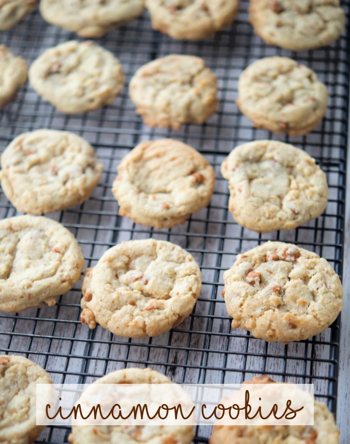 Rows of cinnamon cookies on a cooling rack. 