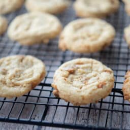 A closeup of cinnamon chip cookies