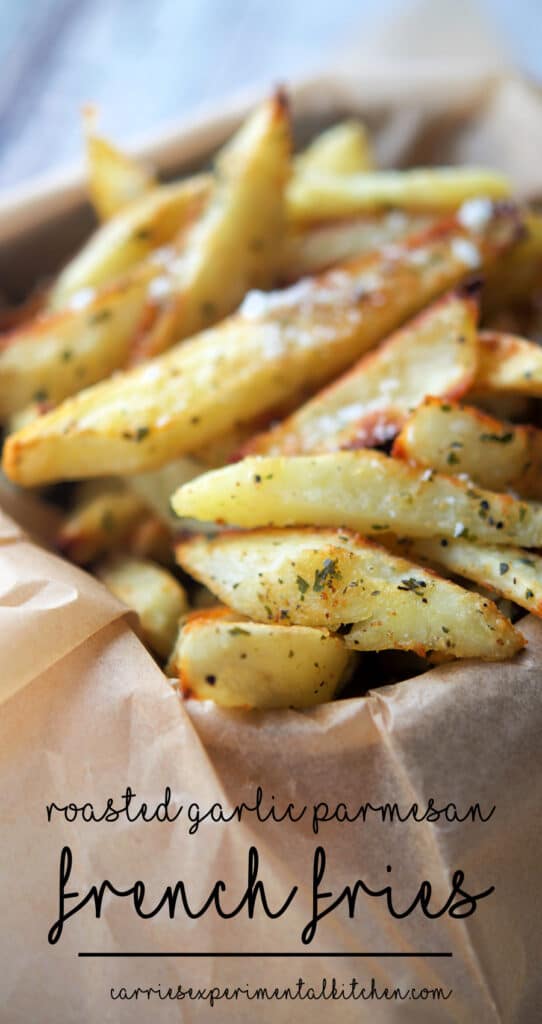 Roasted Garlic Parmesan French Fries in parchment