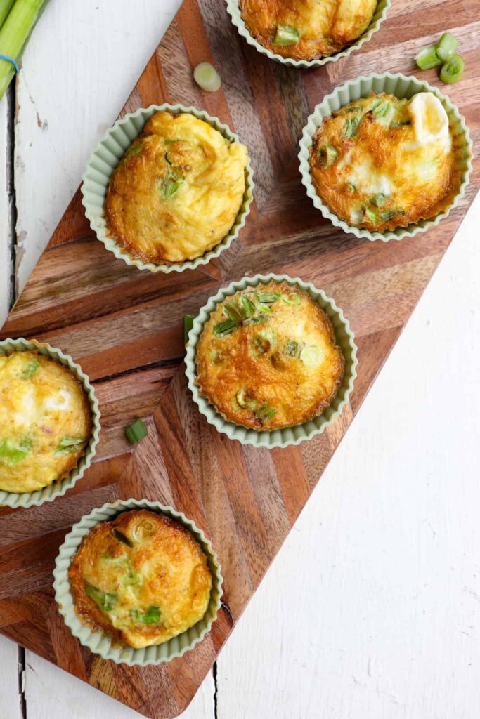 air fryer egg bites on a wooden cutting board