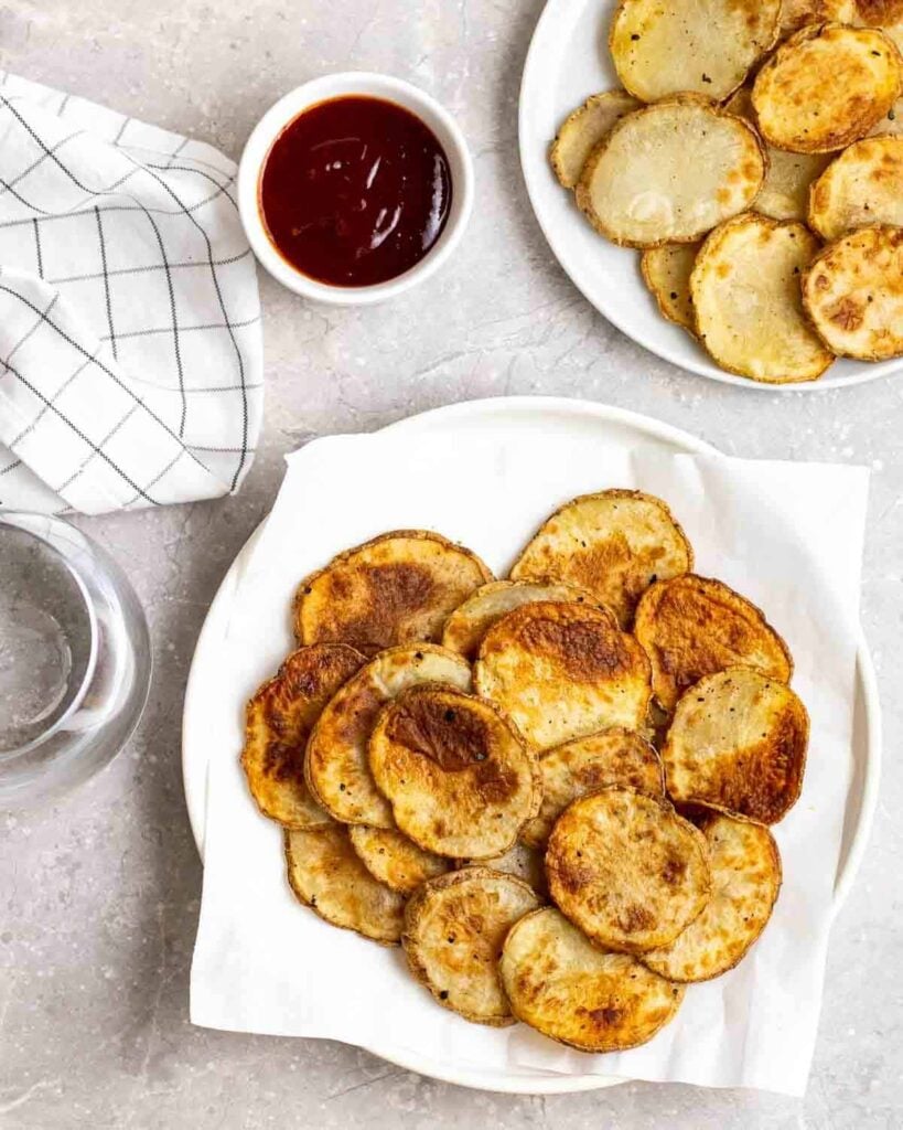 air fryer potato slices on a plate