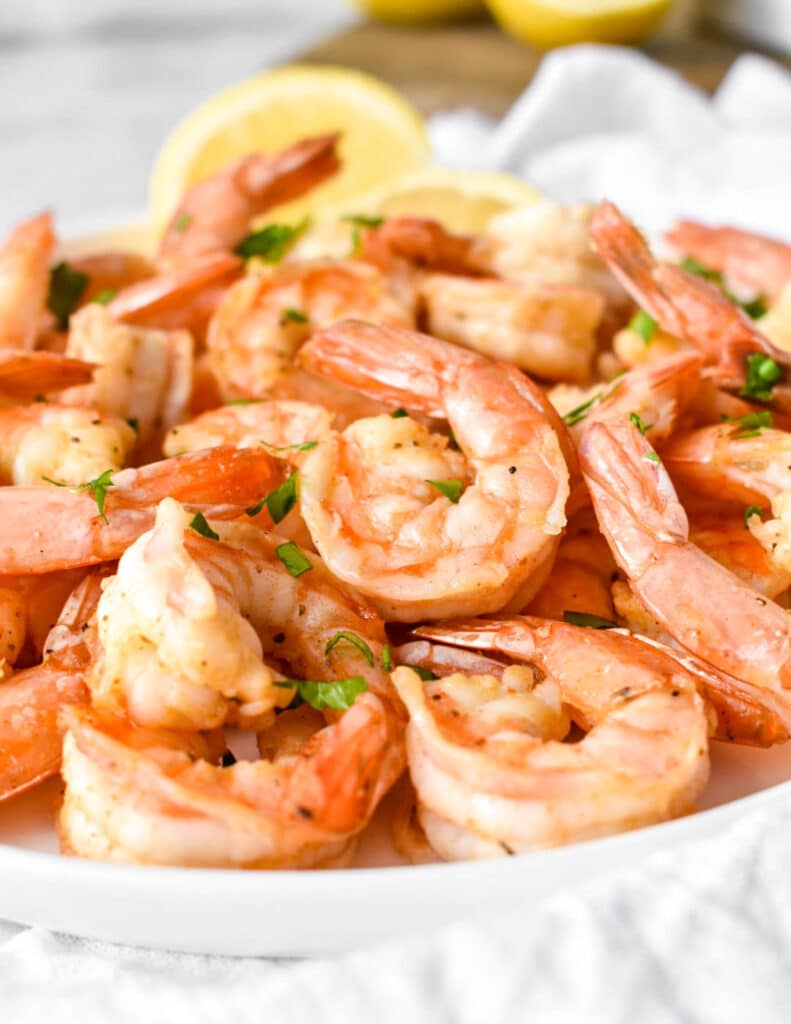 air fryer shrimp on a white plate