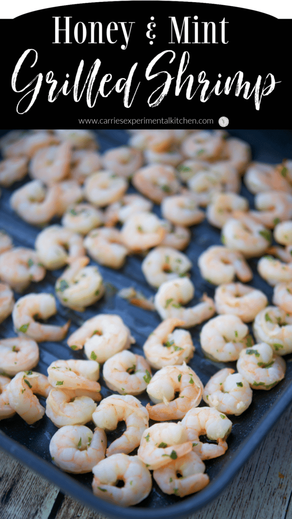 honey mint grilled shrimp on a grill pan