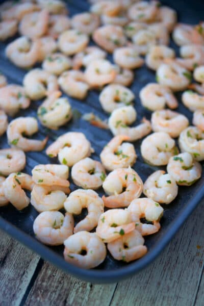 Honey Mint Grilled Shrimp on a pan