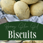 A collage photo of biscuits with rosemary and olive oil