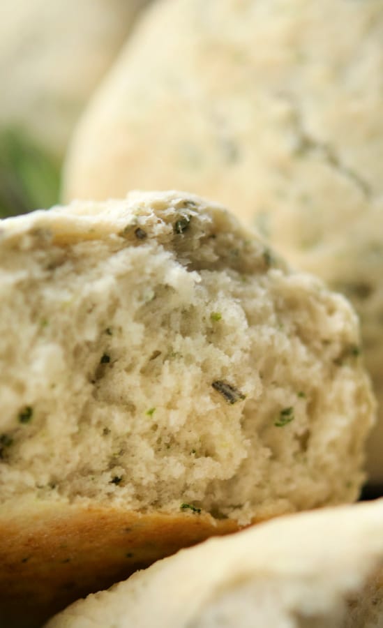 Inside a rosemary olive oil biscuit