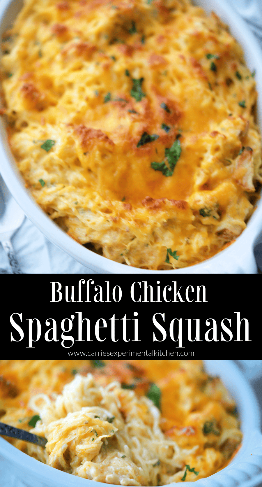 Buffalo Chicken Spaghetti Squash | Carrie’s Experimental Kitchen