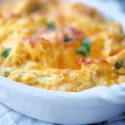 A close up of buffalo squash in a casserole dish.