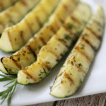 Rosemary Grilled Zucchini Wedges with ingredients list.