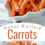 A collage photo of honey mustard carrots.