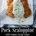 A collage photo of pork scaloppine