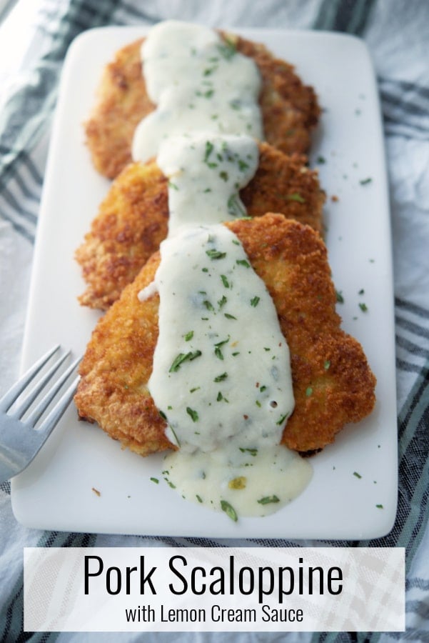 Pork Scaloppine on a white platter.