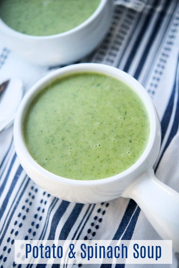 A bowl of Potato Spinach Soup