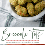 A collage photo of broccoli tots