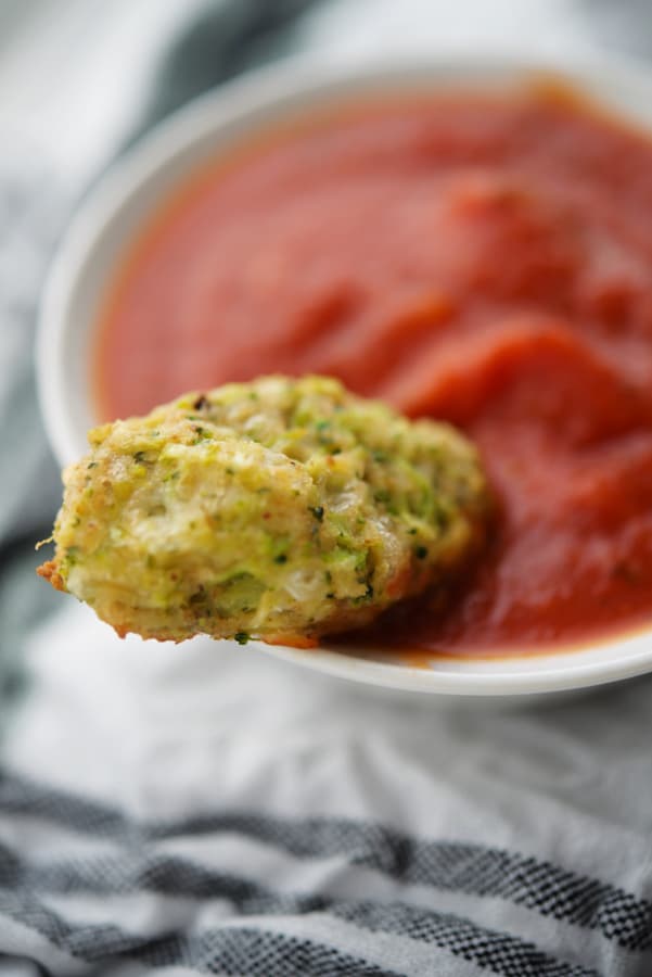 One broccoli tot in marinara sauce