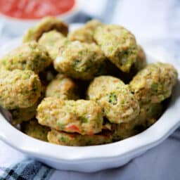 Broccoli Tots in a white bowl