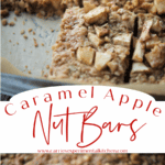 A collage photo of caramel apple nut bars