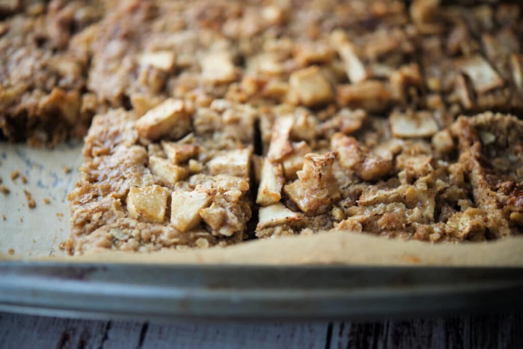 A close up of caramel apple nut bars