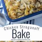 A collage photo of chicken stroganoff