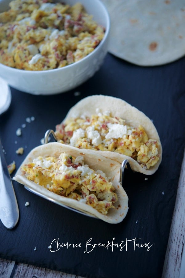 Breakfast Tacos with eggs and chourico