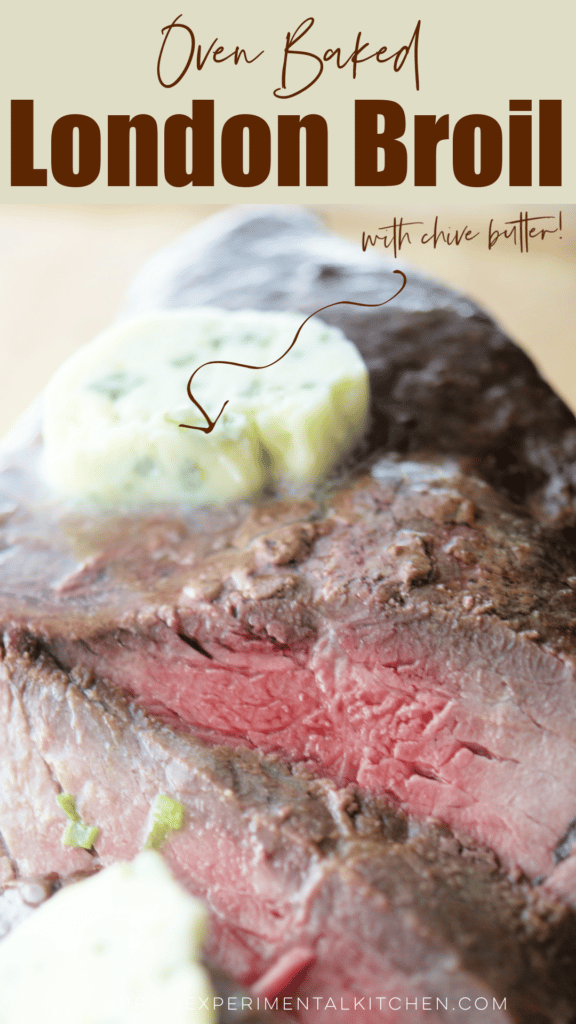 London Broil on a board with chive butter