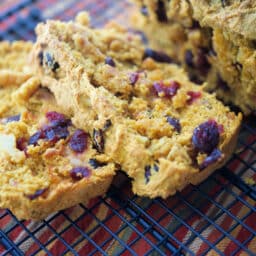 A close up sliced pumpkin bread