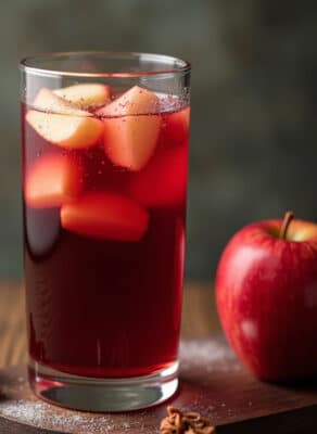 a tall glass of red apple sangria