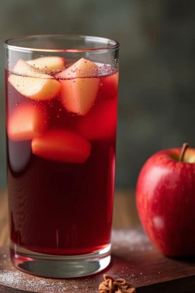 a tall glass of red apple sangria