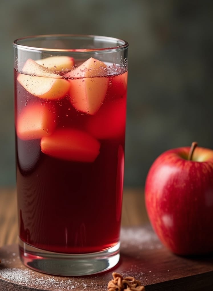 a tall glass of red apple sangria