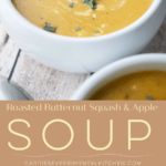 A collage photo of squash soup