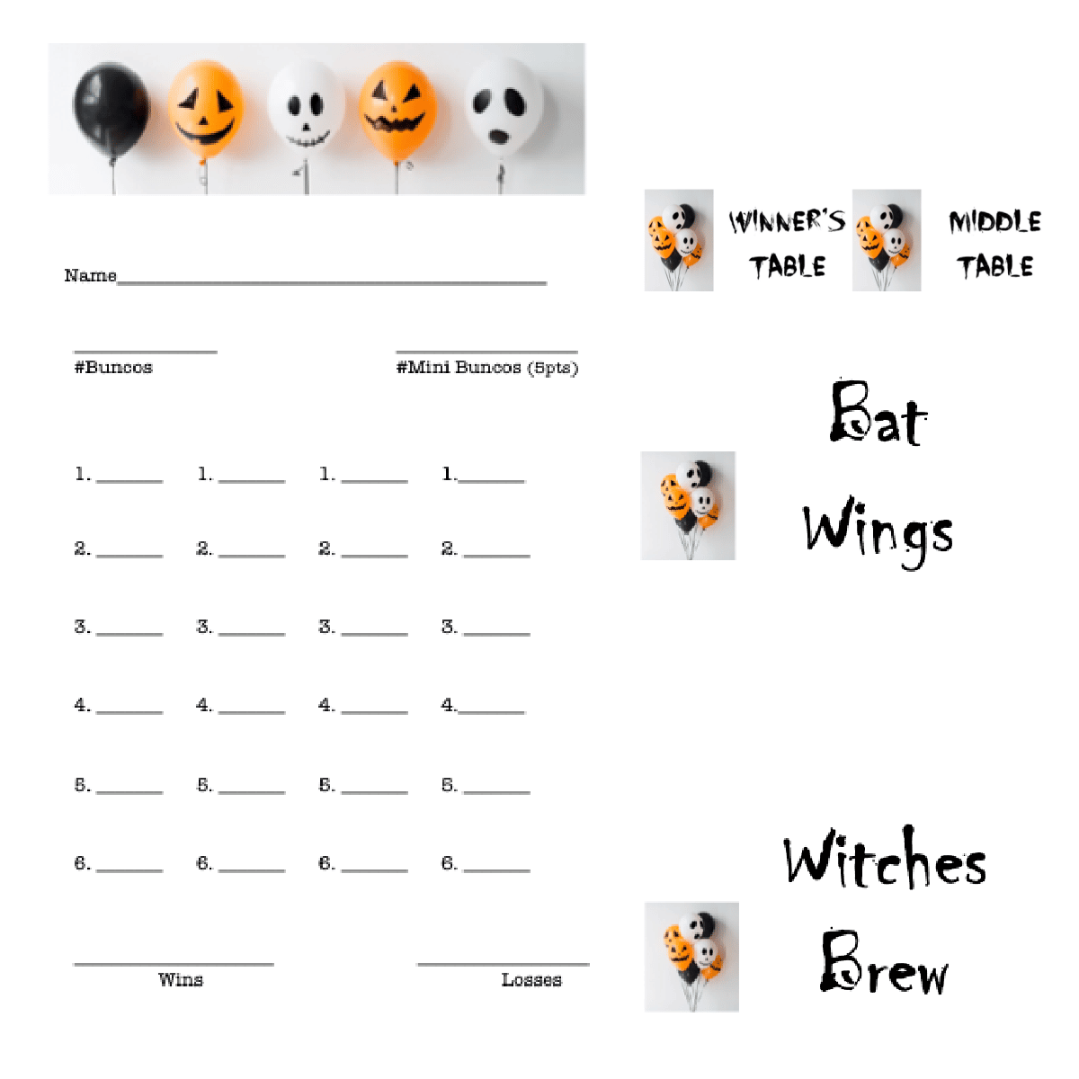 Bunco Printables for Halloween