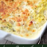 Spaghetti Squash with chicken and broccoli in a casserole dish