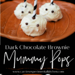 A collage photo of brownie mummy pops