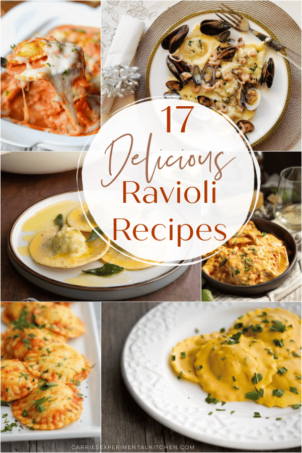 a collage of different plates of ravioli