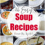 a collage of a variety of soup recipes in bowls