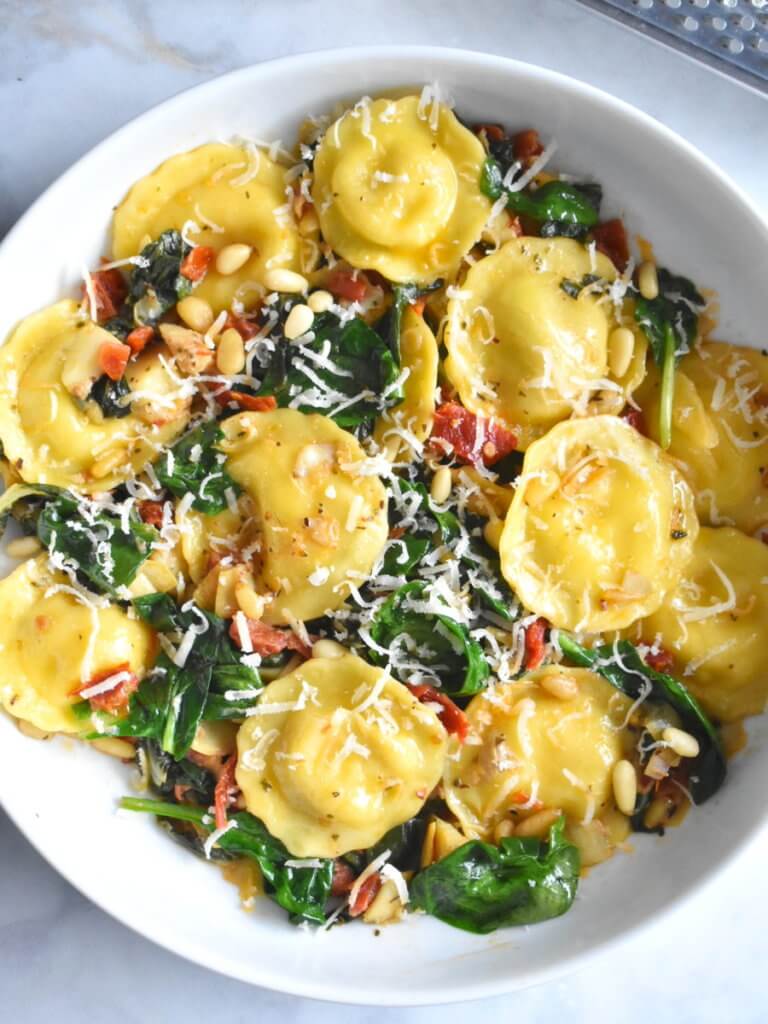 Spinach artichoke sun dried tomato ravioli