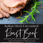 a collage photo of beef with herbs on top