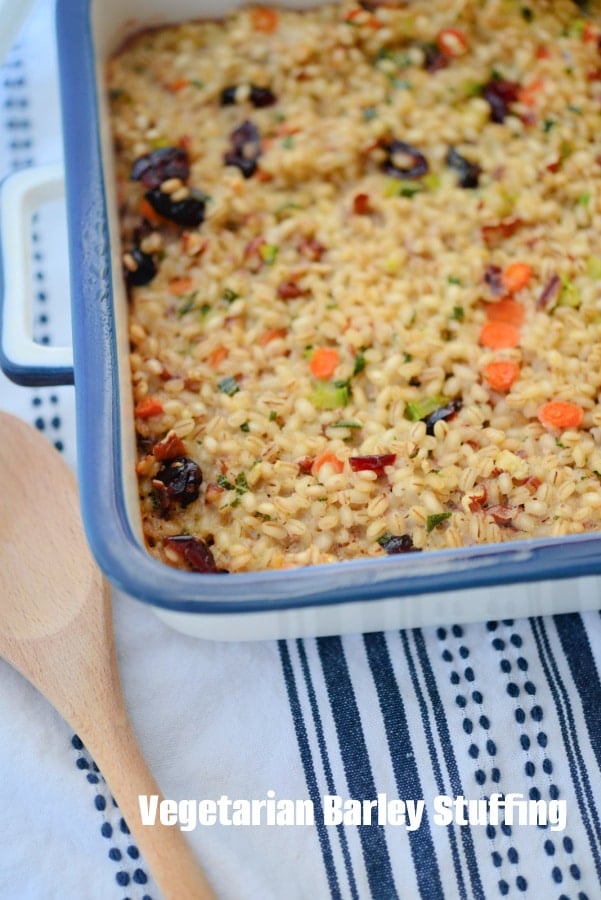 Cooked barley with cranberries and pecans