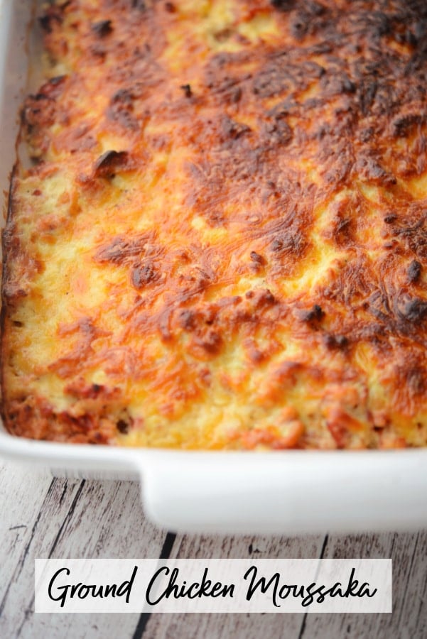Healthy Moussaka in a white casserole dish