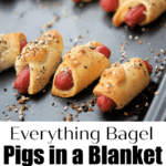 collage photo of everything bagel pigs in a blanket
