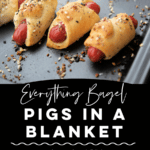 a collage of everything bagel pigs in a blanket