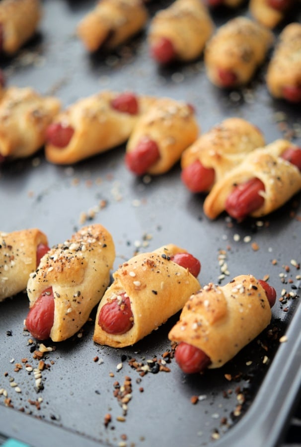 pigs in a blanket with everything seasoning on a sheet pan
