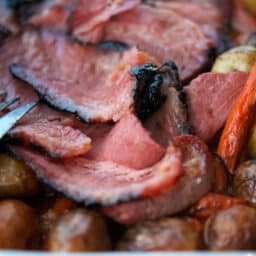 a close up of carved corned beef