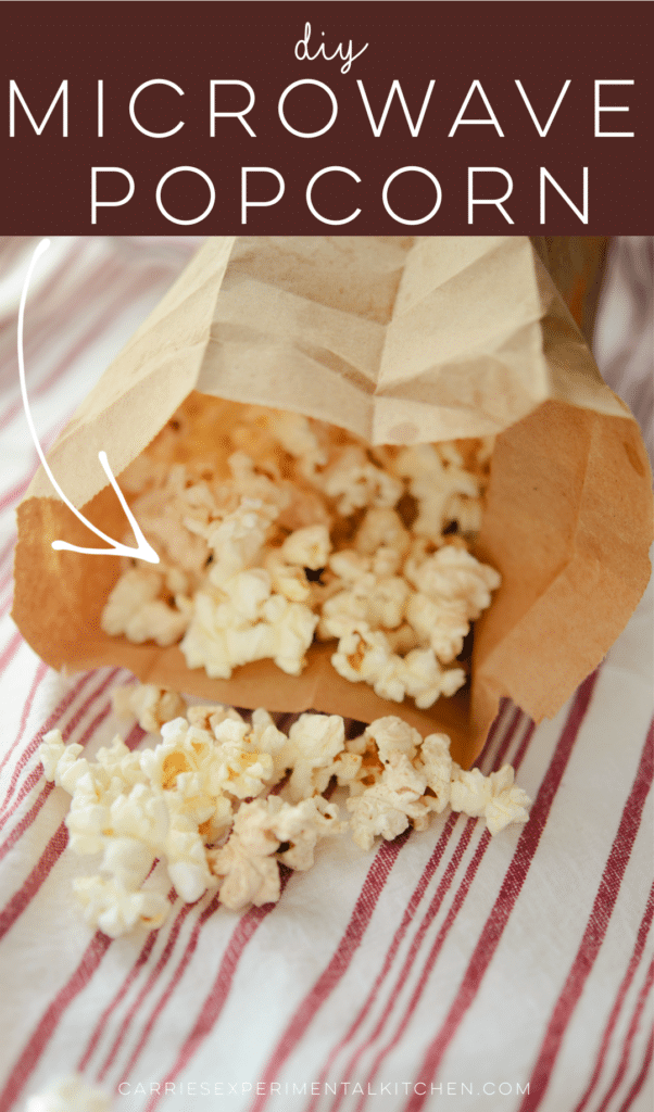 microwave popcorn in a bag on a red and white napkin