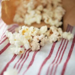 a close up of popcorn in a bag