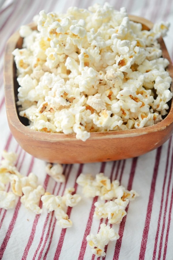 microwave popcorn in a bowl on a napkin